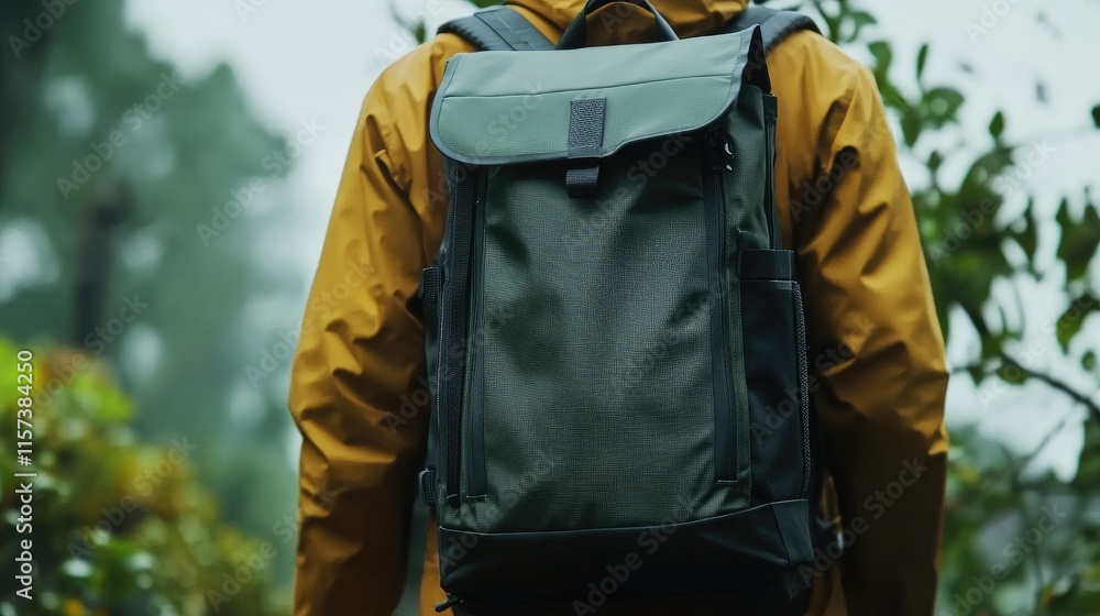 Dynamic Outdoor Backpack in Nature with Natural Greenery and Adventure Spirit Dynamic Outdoor Backpack in Nature with Natural Greenery and Adventure Spirit