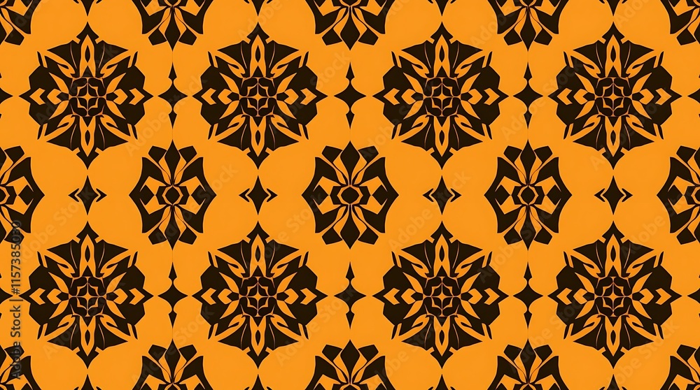 Dark Orange and Black Geometric Pattern: A seamless repeat of intricate, stylized floral motifs in a rich, dark orange and black color palette. Perfect for backgrounds, textiles, and design projects. Dark Orange and Black Geometric Pattern: A seamless repeat of intricate, stylized floral motifs in a rich, dark orange and black color palette. Perfect for backgrounds, textiles, and design projects.