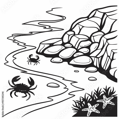 Tide Pool vector silhouette black design white background