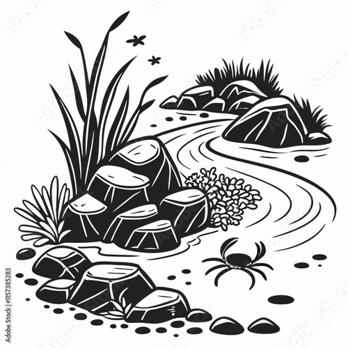 Tide Pool vector silhouette black design white background