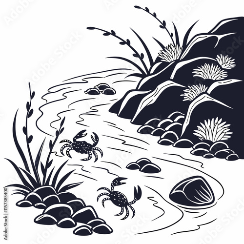 Tide Pool vector silhouette black design white background