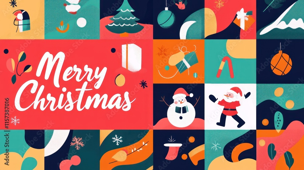 Obraz premium Merry Christmas Colorful Festive Collage Modern Style Design