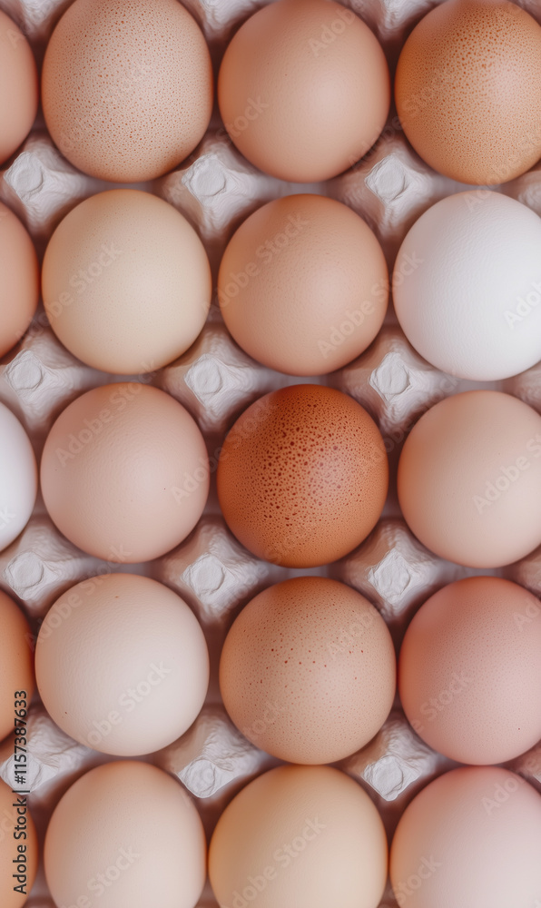 Egg Carton with Light Brown, Dark Brown, and White Eggs Egg Carton with Light Brown, Dark Brown, and White Eggs