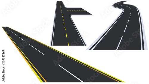 Bending roads vector set