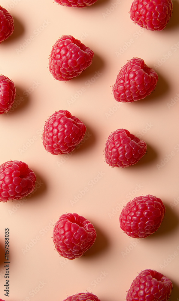 Raspberries on Peach Background: Arranged Pattern Raspberries on Peach Background: Arranged Pattern