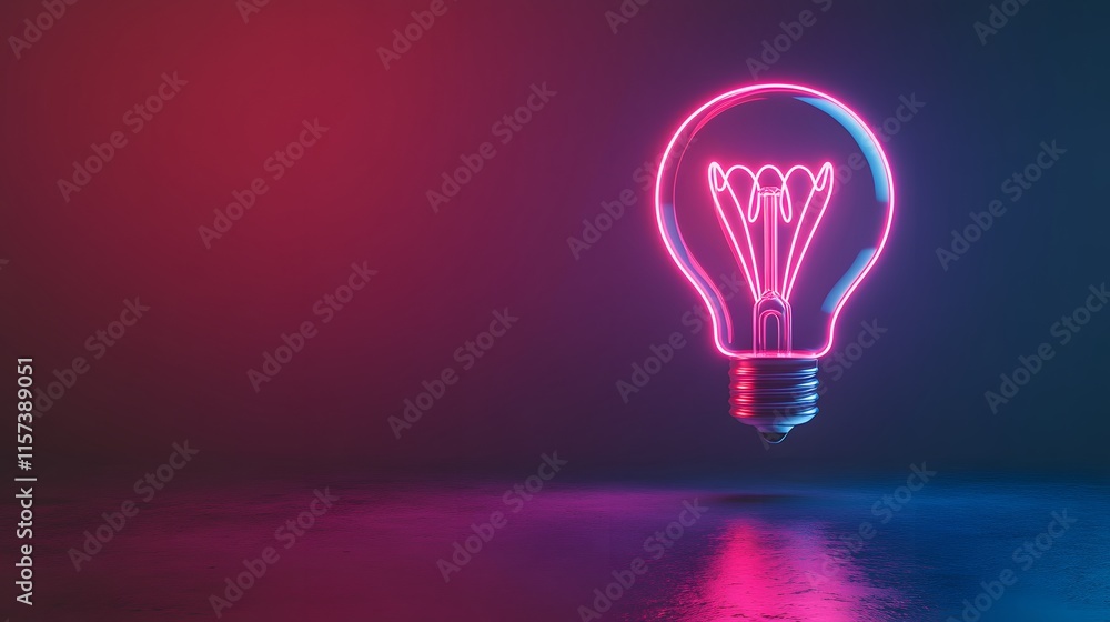 Illuminating innovation neon light bulb in futuristic setting digital art abstract environment close-up perspective Illuminating innovation neon light bulb in futuristic setting digital art abstract environment close-up perspective