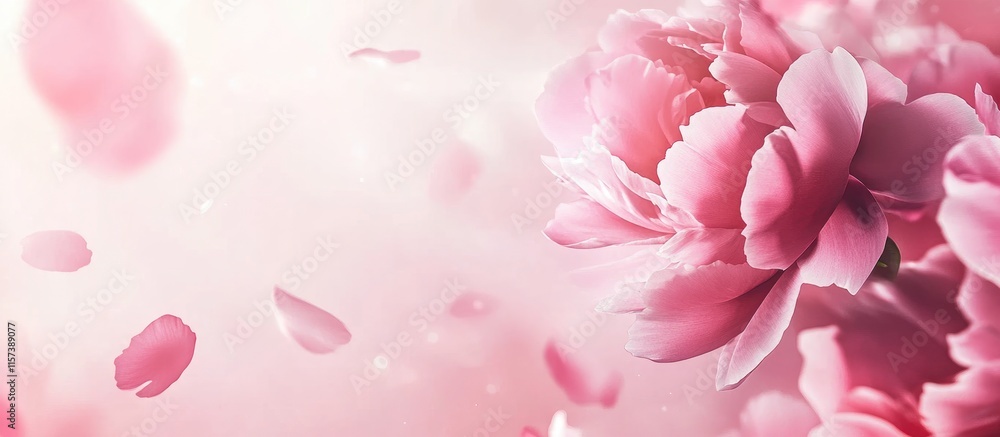 Pink peony flower in full bloom with soft petals and romantic background perfect for Valentine's Day or feminine themed designs Pink peony flower in full bloom with soft petals and romantic background perfect for Valentine's Day or feminine themed designs