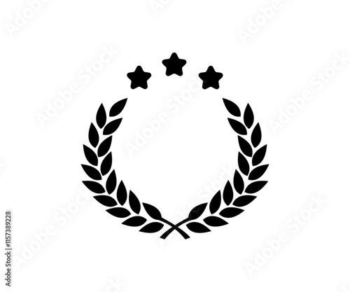 Laurel Wreath with three stars icon. Branches of olives, symbol of victory vector design and illustration.

