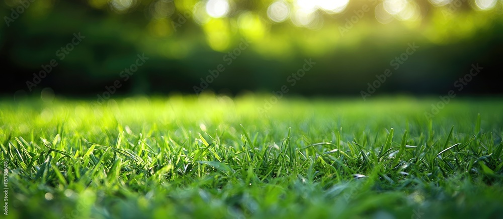 Lush green grass with soft bokeh sunlight creating a serene summer atmosphere perfect for overlaying text or branding elements. Lush green grass with soft bokeh sunlight creating a serene summer atmosphere perfect for overlaying text or branding elements.