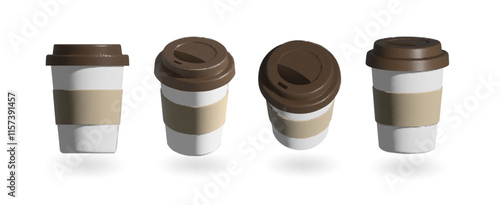 Wallpaper Mural Takeaway coffee paper cups set, mug mockups with lid and cartoon sleeve. Cardboard and plastic hoy drink package . Realistic isolated vector elements front side view. Torontodigital.ca