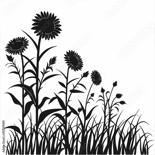 Wallpaper Mural Sunflower Field vector silhouette black design white background Torontodigital.ca