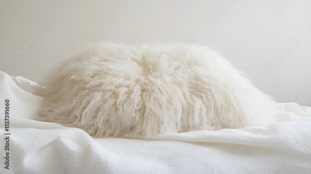 Fluffy white pillow on soft blanket cozy home interior photography minimalist environment calm perspective Fluffy white pillow on soft blanket cozy home interior photography minimalist environment calm perspective