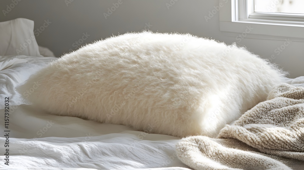 Cozy home decor pillows for a relaxing bedroom atmosphere soft textures indoor setting warm lighting Cozy home decor pillows for a relaxing bedroom atmosphere soft textures indoor setting warm lighting