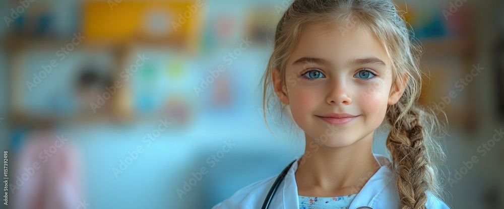 Adorable Little Girl Dressed as a Doctor with Stethoscope Adorable Little Girl Dressed as a Doctor with Stethoscope