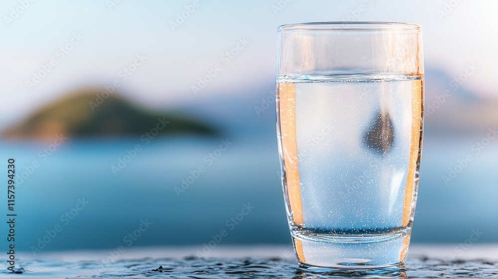 Salt Danger for Health Concept, Glass of Water Heavily Saturated with Visible Salt Against a Soft Blur of Scenic Background Salt Danger for Health Concept, Glass of Water Heavily Saturated with Visible Salt Against a Soft Blur of Scenic Background