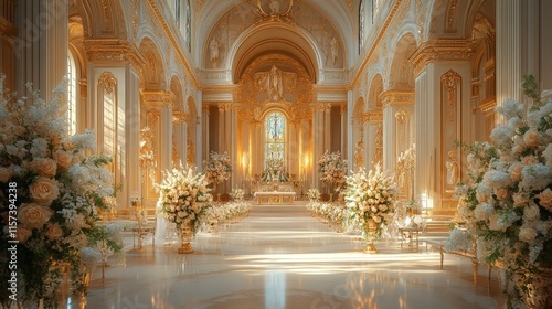 Wallpaper Mural Elegant Church Interior with Grand Wedding Decorations and Floral Arrangements Torontodigital.ca