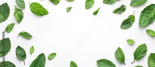 Wallpaper Mural Fresh mint leaves arranged on a white background creating a natural frame with ample space for text or branding elements Torontodigital.ca