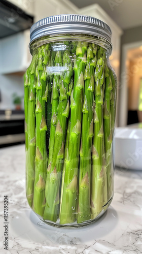 Glass Jar of Fresh Green Asparagus photo