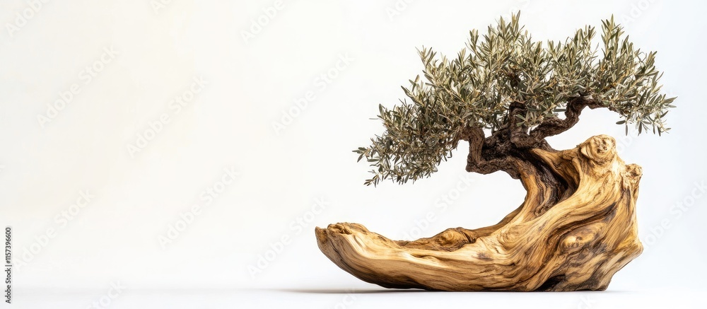 Fototapeta premium Handcrafted olive tree bowl showcasing natural textures and unique details on isolated white background with space for creative text placement