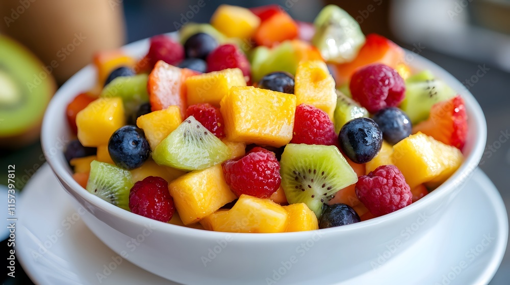 Vibrant fruit salad creation in a modern kitchen colorful ingredients healthy living close-up view Vibrant fruit salad creation in a modern kitchen colorful ingredients healthy living close-up view