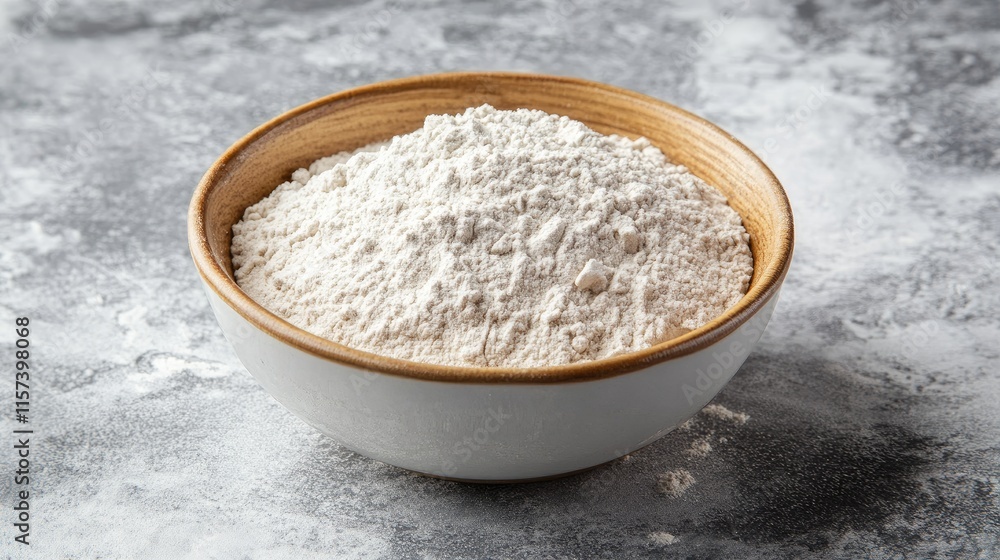 Flour Preparation for Homemade Bread Dough Making Process in a Bowl on a Textured Surface Flour Preparation for Homemade Bread Dough Making Process in a Bowl on a Textured Surface