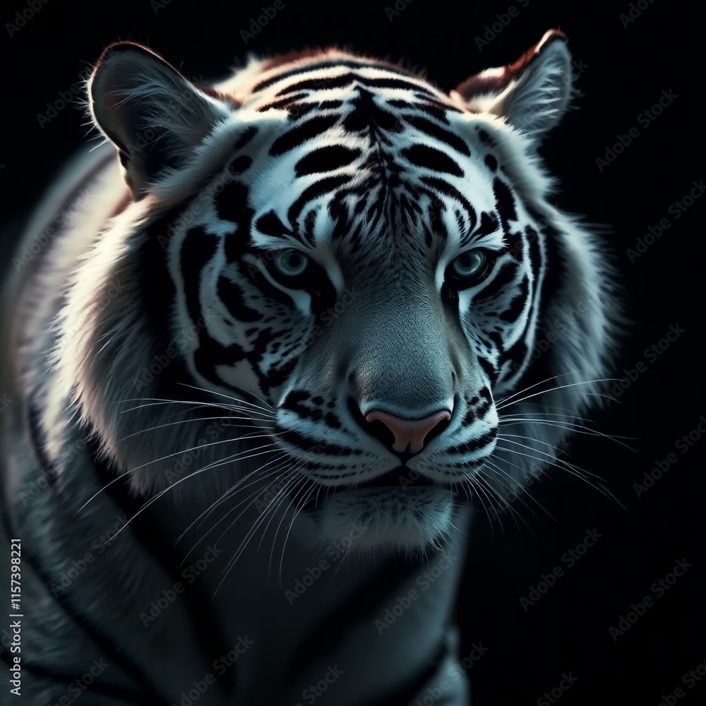 Fototapeta premium Bengal Tiger (Panthera tigris tigris), white form, adult, native in Asia, captive, England, United Kingdom, Europe
