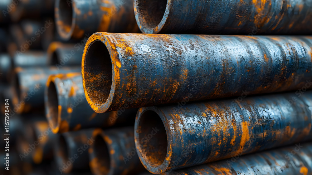 Close-up of stacked rusty metal pipes showing texture and corrosion. Close-up of stacked rusty metal pipes showing texture and corrosion.