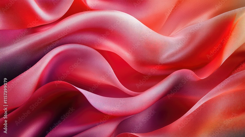Fototapeta premium Wavy folds of luxurious red silk satin fabric with a soft focus capturing elegance and depth in texture