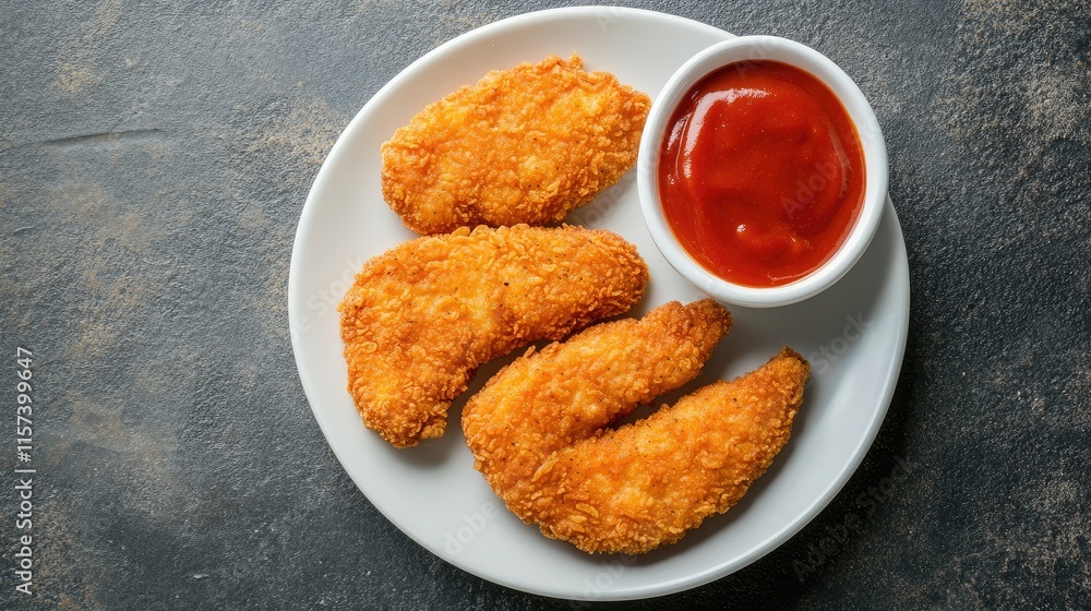 Crispy Homemade Chicken Cutlets with Dipping Sauce on a White Plate Ideal for Healthy Eating and Nutrition Plans Crispy Homemade Chicken Cutlets with Dipping Sauce on a White Plate Ideal for Healthy Eating and Nutrition Plans