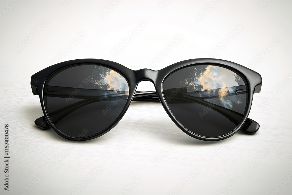 realistic pair of sunglasses with sleek black frame isolated on white background realistic pair of sunglasses with sleek black frame isolated on white background