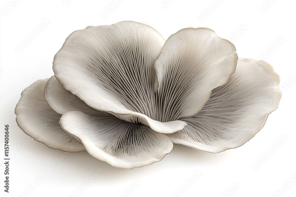 single oyster mushroom with soft fan-shaped cap and pale gray hue isolated on white backdrop single oyster mushroom with soft fan-shaped cap and pale gray hue isolated on white backdrop