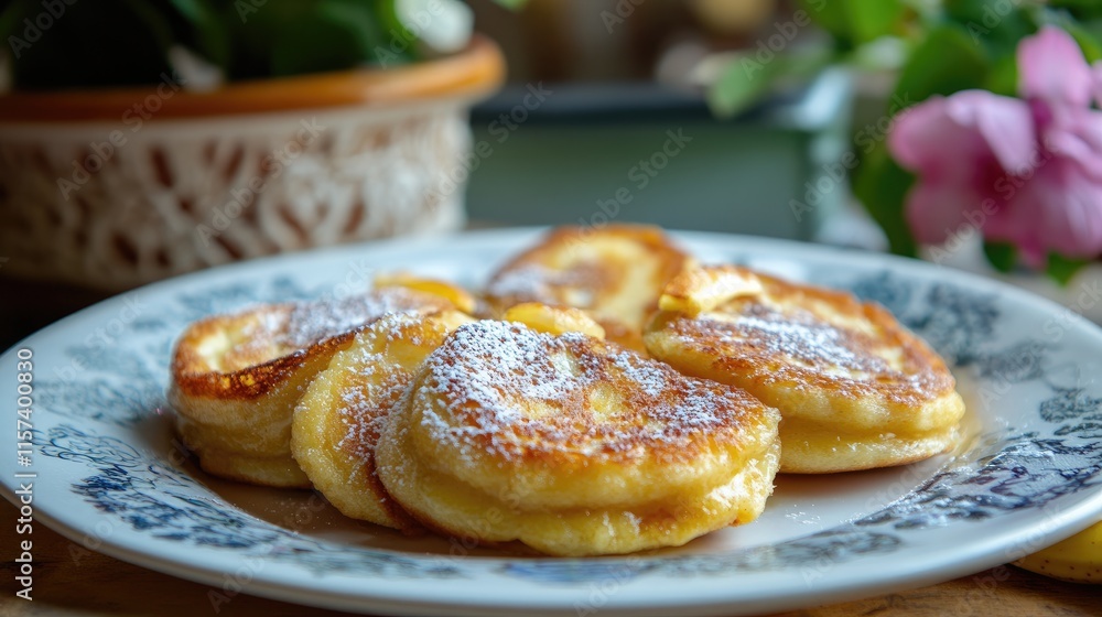 Homemade banana pancakes elegantly arranged on a decorative plate perfect for sugar free breakfast or dessert ideas Homemade banana pancakes elegantly arranged on a decorative plate perfect for sugar free breakfast or dessert ideas