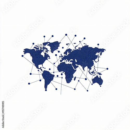 worldwide map with connections, minimalist illustration, white background photo