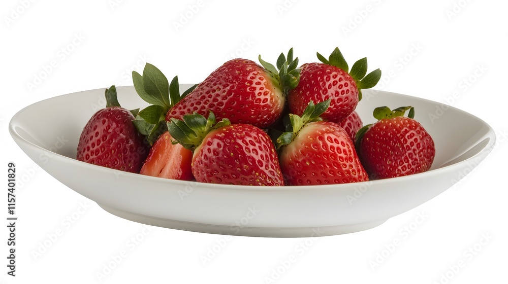 Fresh strawberries displayed on a white plate natural light setting gourmet food photography Fresh strawberries displayed on a white plate natural light setting gourmet food photography