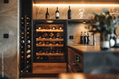 Wine fridge in a modern home kitchen