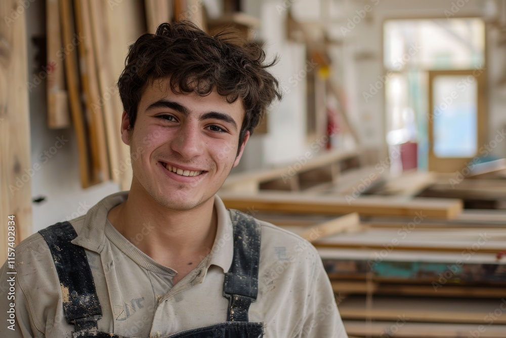 Obraz premium Portrait of a smiling young man working in carpentry