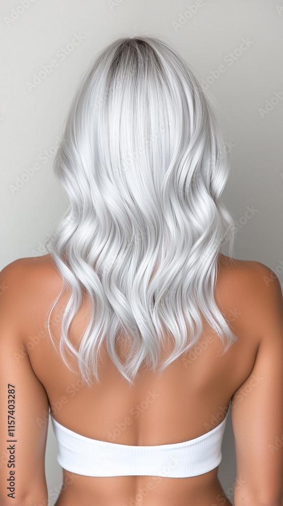 Naklejka premium Woman with Platinum Blonde Wavy Hair and White Halter Top