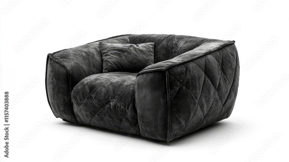 Luxury Contemporary Dark Grey Suede Armchair with Cushions Isolated on White Background Luxury Contemporary Dark Grey Suede Armchair with Cushions Isolated on White Background