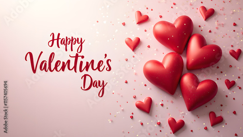 Wallpaper Mural Happy Valentine's Day. Red hearts on a pink background. Concept of love, romance, and celebration. Torontodigital.ca