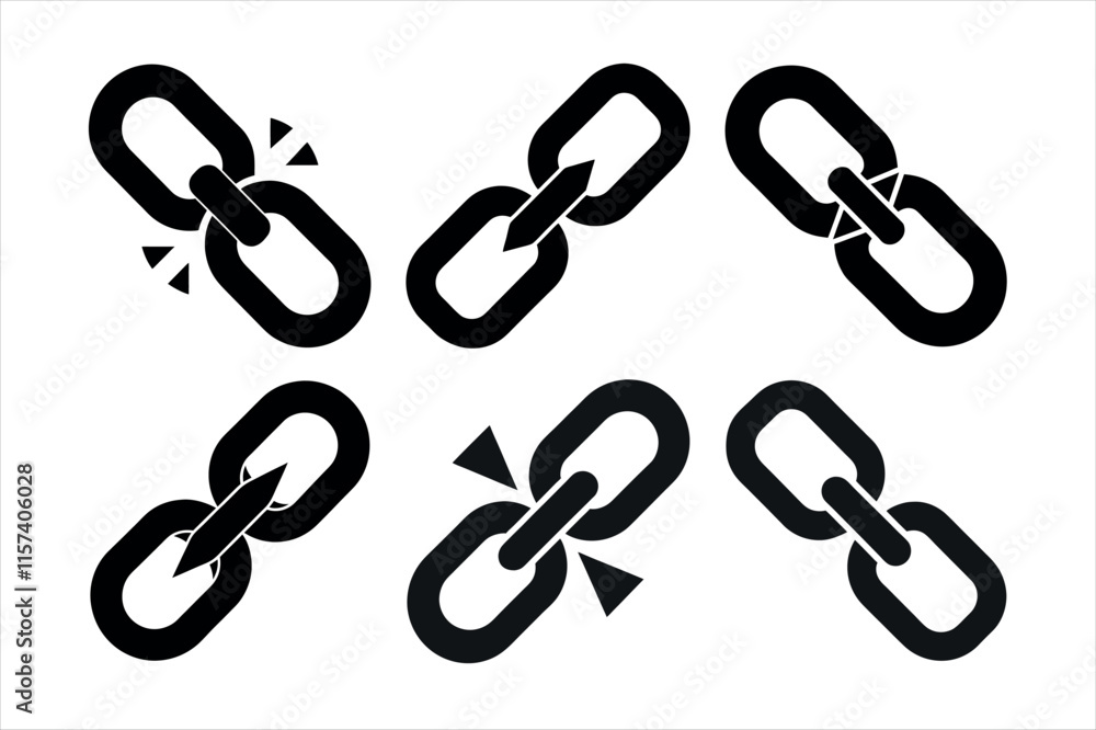 Broken Chain Link Icons Set Broken Chain Link Icons Set