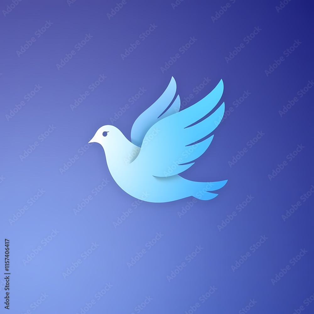 Fototapeta premium Elegant stylized blue bird in flight against a gradient purple background, minimalist and modern design 