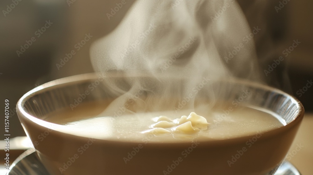 A steaming bowl of creamy soup garnished with a sprinkle of herbs, evoking warmth and comfort. A steaming bowl of creamy soup garnished with a sprinkle of herbs, evoking warmth and comfort.