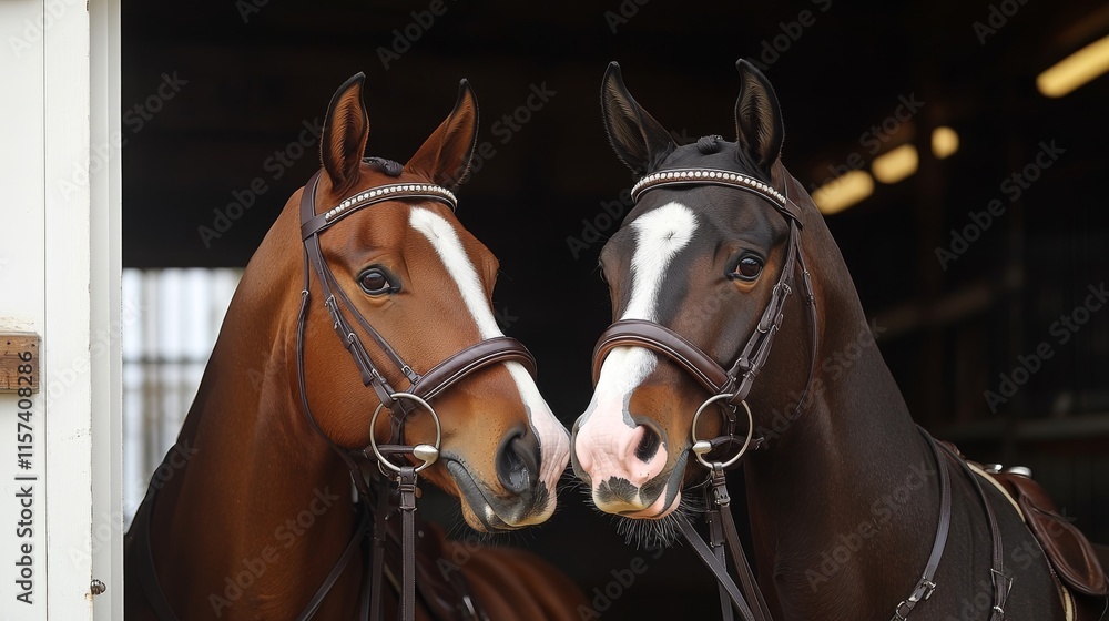 Elegant portrait of polo ponies in stable Elegant portrait of polo ponies in stable