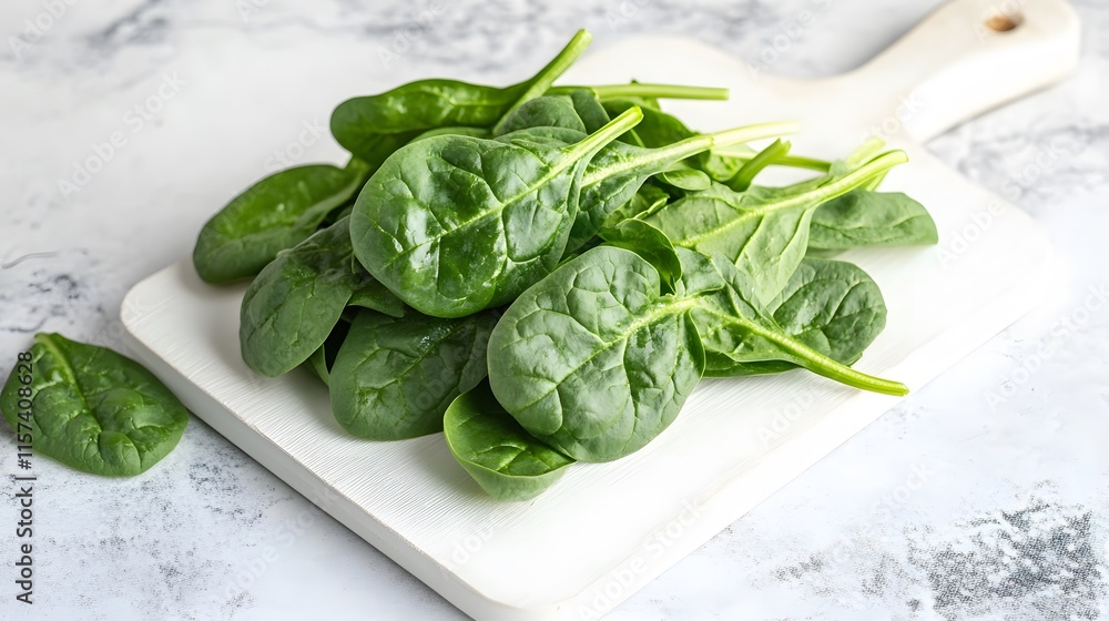 Obraz premium Fresh spinach preparation kitchen food photography bright lighting top view healthy eating concept