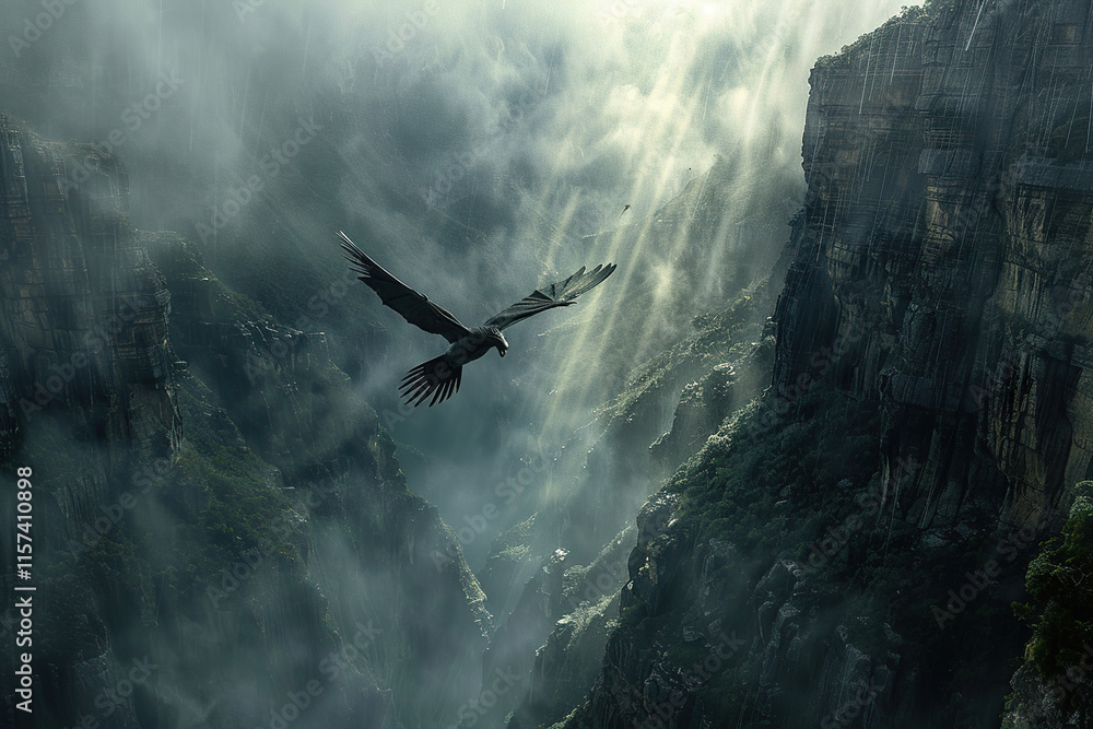 Obraz premium Fantastically beautiful mythological dragon with big wide wings, abstract vivid composition consists of fictional unreal fantastic vision on background