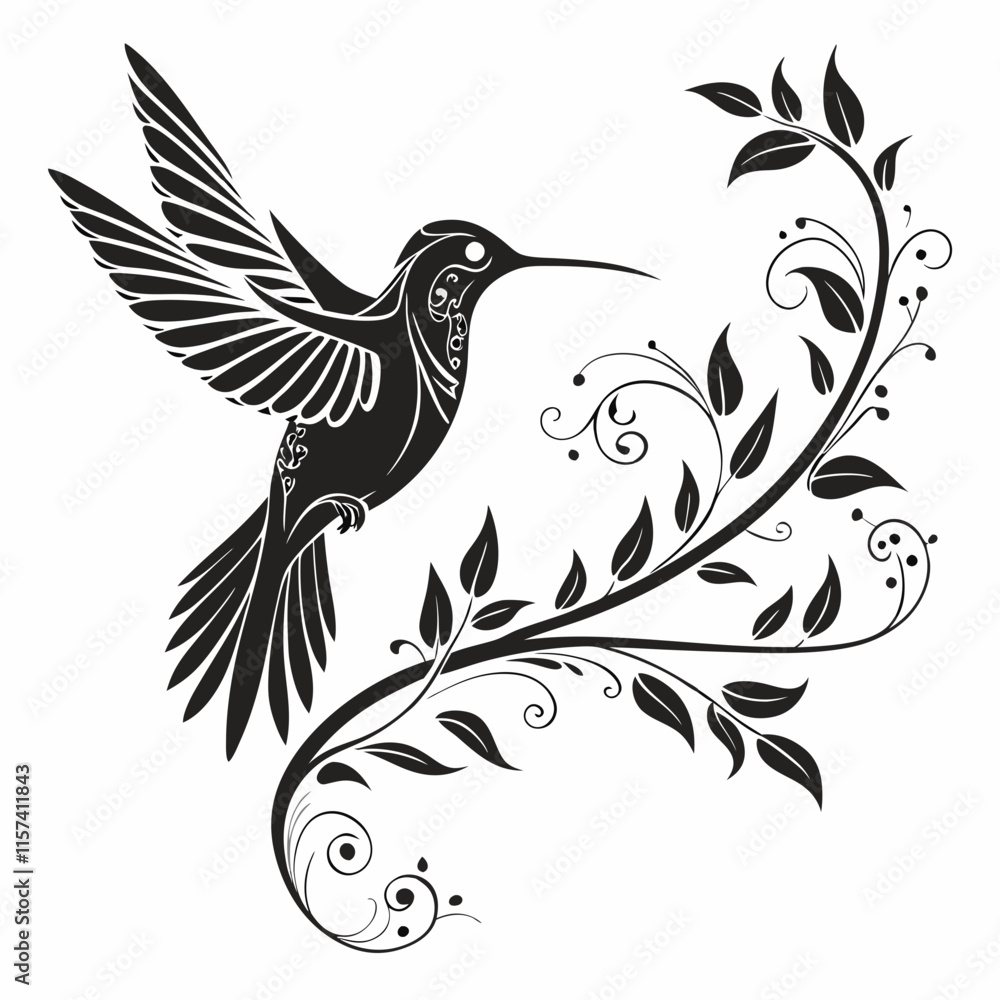 Fototapeta premium Hummingbird Wings vector silhouette black design white background
