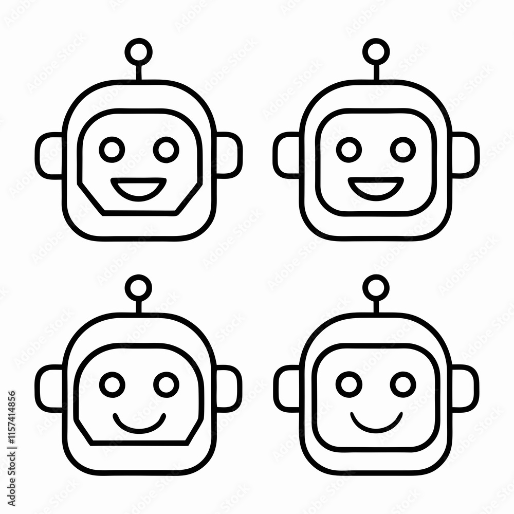 Obraz premium Robot Face Icon lineart Bundle Vector Design.
