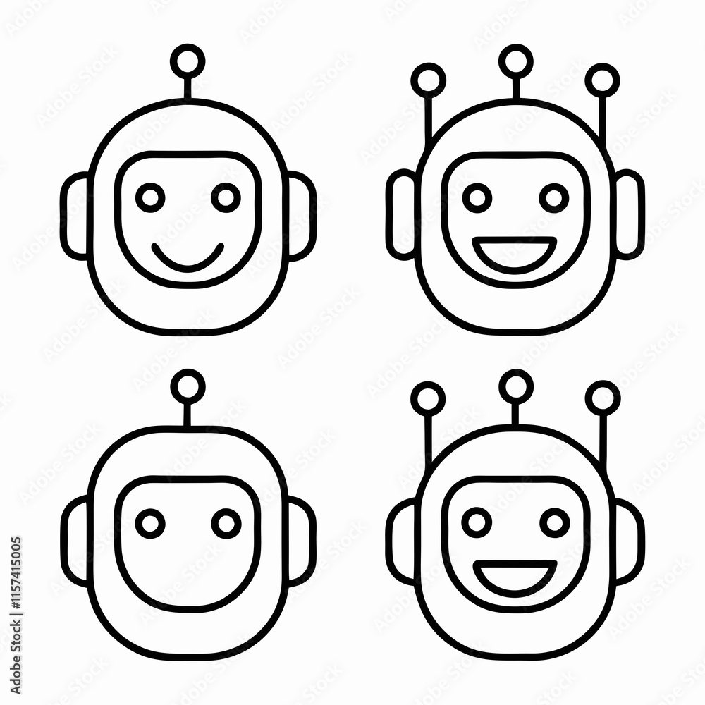 Robot Face Icon lineart Bundle Vector Design.