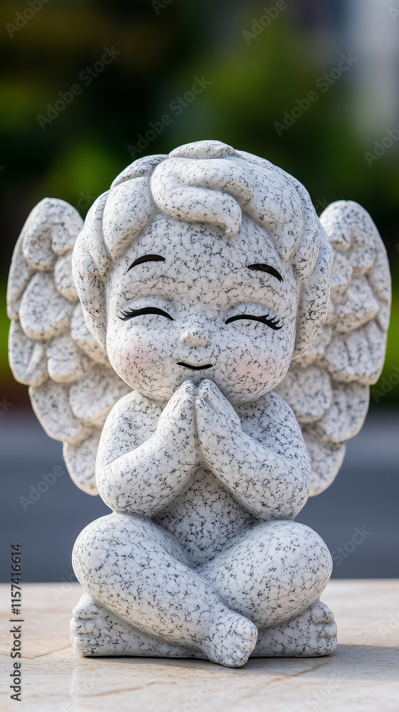 Gray Granite Cherub Statue, Praying Position Gray Granite Cherub Statue, Praying Position