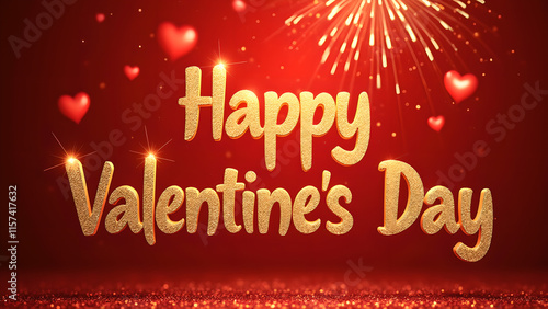 Wallpaper Mural Happy Valentine's Day greeting with gold text and red hearts. Concept of love, celebration, and romance. Torontodigital.ca